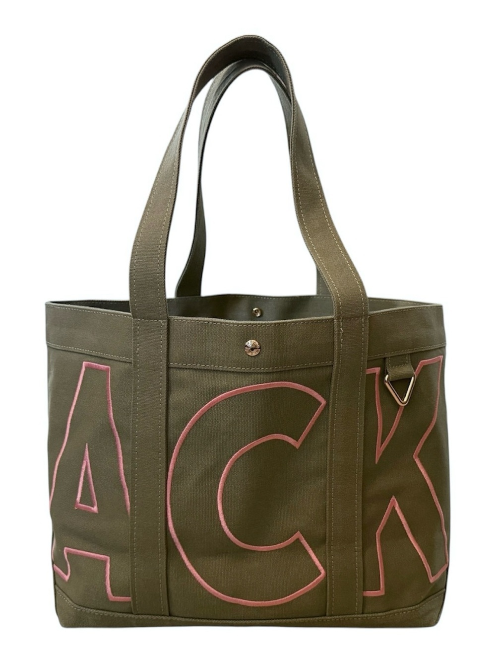 BaubleBar ACK Nantucket Olive Canvas Tote Bag Pink Embroidered NWOT - Picture 3 of 7
